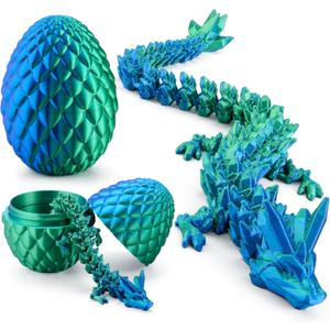 JOYIN 3D Printed Dragon Egg with 12" Laser Blue-Green Dragon Inside, Magic Articulated Toys, Cool 3D Fidget Toy, Easter Stuffers Party Favors for Boys Teen Girls, Classroom Prize Supplies Gifts