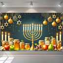 Hanukkah Banner 71 x 43 Inches Jewish Holiday Backdrop Menorah Honey Apple Wall Decor Star of David Festival Banner for Home Synagogue Classroom Celebration Backdrop