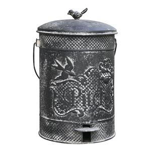 Farmhouse Garbage Can with Lid Indoor Outdoor Trash Can with Embossed Bird and Flowers PatternMetal Retro Kitchen Trash Can with Lid for Kitchen Room and Garden Decor (Black)