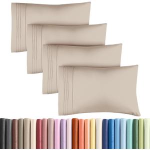 Queen Pillow Cases Set of 4 - Ultra Soft Hotel Quality Pillowcase Covers - Comfy, Cozy & Wrinkle Free - Shrinkage, Stain and Fade Resistant - Machine Washable Pillow Protectors - 4 Piece Set - Wheat
