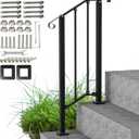 Outdoor Stair Handrails, 2 Steps Black Wrought Iron Railing Kits for Concrete or Wooden Porch Steps