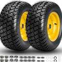 16x6.50-8 Tubeless Tire and Wheel, 4 Ply 16x6.5-8" Lawn Mower Tires with 3/4" Bearings with Extra 5/8" Bearings and 1" Bushings, 3"-5.8" Offset Hub, Fit Riding Mower and Garden Tractor Front Wheels, 16x6.50-8 2P YellowOffset Hub