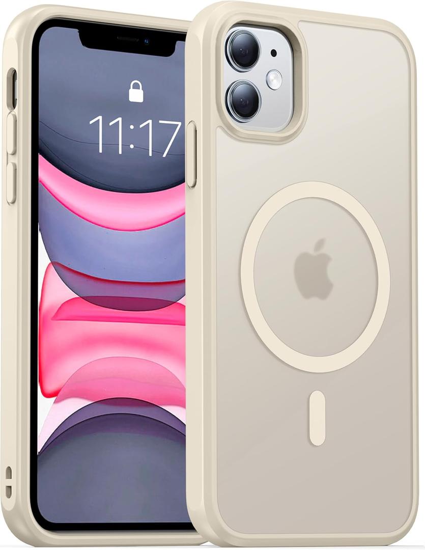 Magnetic for iPhone 11 Phone Case-Compatible with MagSafe-Slim Translucent Matte-Military Grade Drop Protection Phone Case for iPhone 11 6.1",Beige