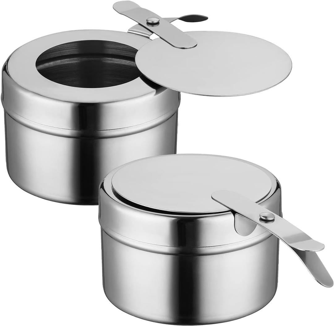 Fuel Holder for Chafer, 2PCS Stainless Steel Chafing Fuel Holder with Cover for Chafing Dishes, Buffet Barbecue Party Events