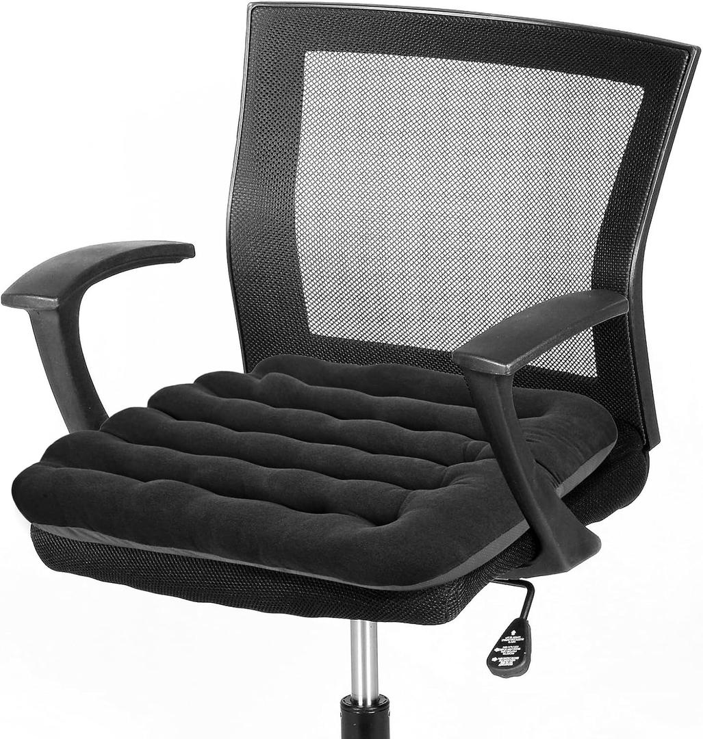 BUYUE Good Support Office Chair Cushion Padded, Soft Velvet Comfortable Non-Slip Seat Cushion for Computer Desk Kitchen Chair (1 Count, Black)