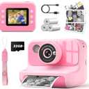 Instant Print Camera for Kids, 1080P Digital Video Cameras, Christmas Birthday Gifts Toys for Age 3-12, Toddler Camera for 4 5 6 7 8 9 10 Year Old Girls - Pink