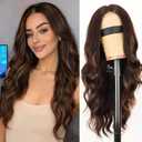 AISI HAIR Chocolate Copper Brown Mixed Light Brown Wig for Women, Long Wavy Lace Hairline Middle Part Synthetic Heat Resistant Wig for Daily Party-26 Inch