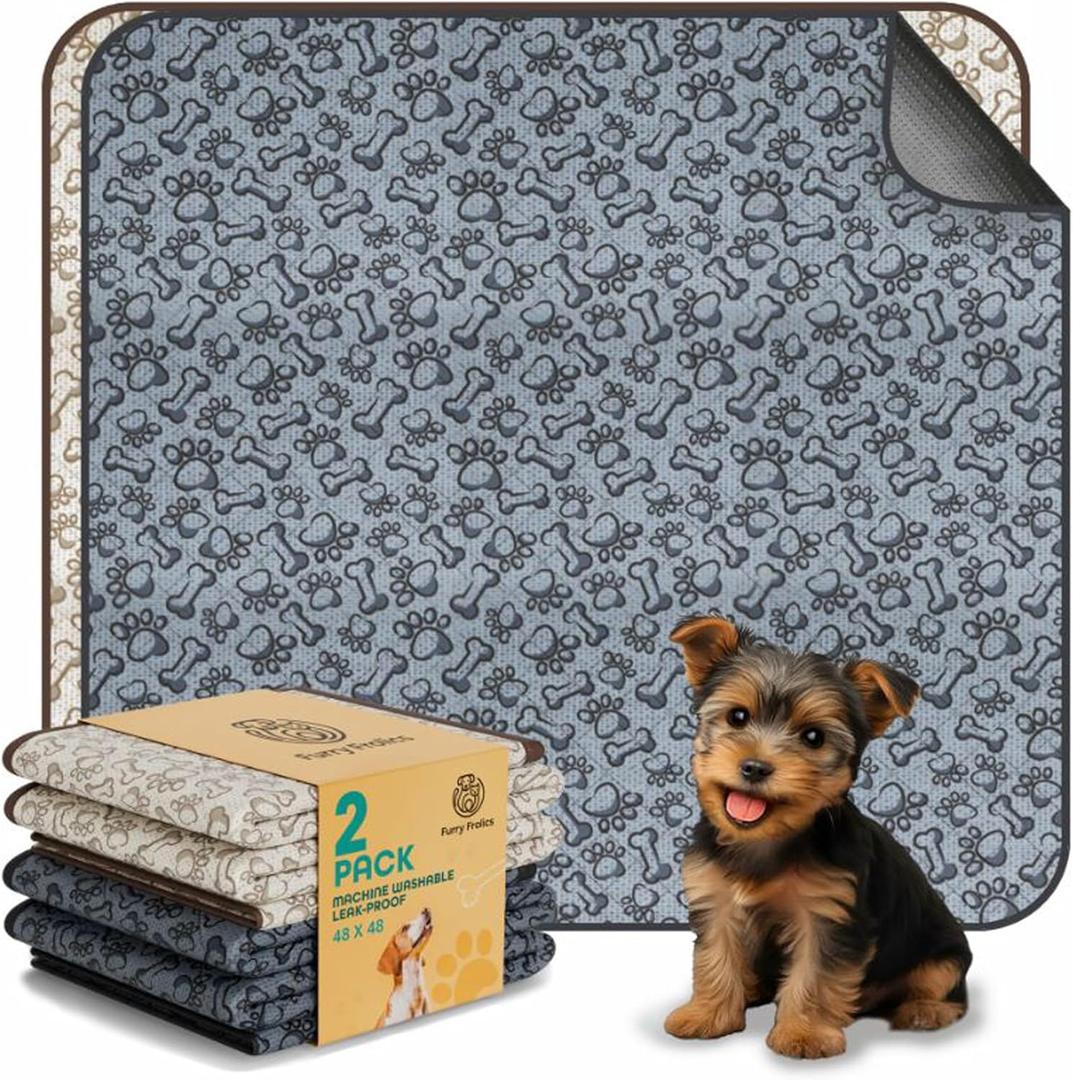 Large Washable Dog Pee Pads 48x48 - Waterproof Reusable Puppy Training Pads, Whelping Mat with Non-Slip Bottom for Dogs, Crates, Playpens, Travel - Floor Protection, Pack of 2
