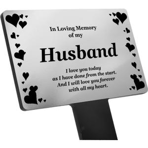 Husband Memorial Remembrance Plaque Stake, Hearts Design - Gold/Silver/Copper, Waterproof, Outdoor, Grave Marker, Tribute, Plant Marker (Silver)