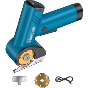 Cordless Electric Scissors, Rechargeable Cardboard Cutter with LED Light, 4-Speed Settings, Safety Lock, 2 Blades, USB-C Battery Powered Box Cutter for Carpet, Leather, Fabric, Packages, Blue