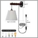 Plug in Wall Sconces, Bedside Wall Lamp with Wood Arm, Fabric Wall Light with On/Off Switch for Bedroom, Living Room, Farmhouse