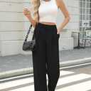 Sarin Mathews Wide Leg Dress Pants Women High Waisted Business Casual Work Pants Long Palazzo Trousers with Pockets (Black, M)