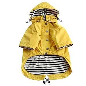 Morezi Dog Zip Up Raincoat with Reflective Buttons, Rain/Water Resistant, Adjustable Drawstring, Removable Hood, Raincoats with Legs - Yellow - L