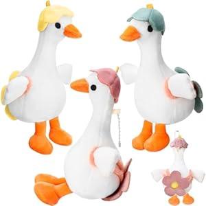 Blueweenly 3 Pcs Goose Animal Accessories 6 Inch Silly Goose Plush Keychain Shower Birthday Farm Animal Themed Party Gifts(Back Flower)