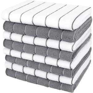 AIDEA Kitchen Towels, Absorbent Dish Cloth for Kitchen, Soft Dish Towels for Home, Multi-Purpose Cloths for Household Cleaning and Drying-8PK, 12x12 (White/Grey)