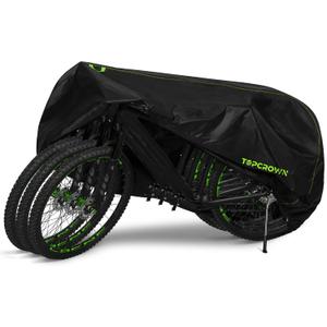 Topcrown Bike Cover Waterproof Outdoor Storage for 3 Bikes, Bicycle Cover Rain Sun UV Dust Wind Proof with Storage Bag for Mountain Road Bike/Ebike (210D Black+Green, XXXL Size for 3 bikes)