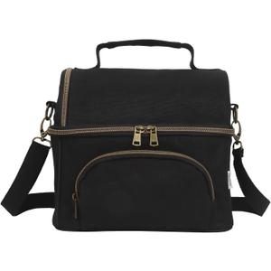 Waxed Canvas Lunch Cooler Bag for Men, Insulated Lunch Box with Two Compartment, Small Soft Cooler Lunch Bags with 2 Ice-Packs, 10.5L Leakproof Lunchbox for Work, Camping, Beach and Road Trips (Black)