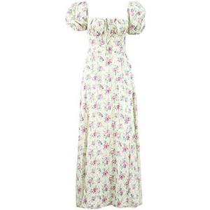 Women's Explosions in Summer Fashion Bubble Sleeve Floral lace-up high Slit Long Skirt Women's Dress in Summer Black