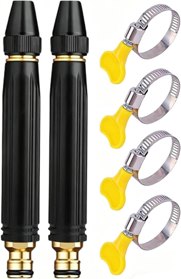 2 Pack High-Pressure Car Wash Water Gun with Booster Nozzle Adjustable Spray for Watering Plants, Garden Hose Connector with Leak-Proof Clamps for Patio and Outdoor Cleaning