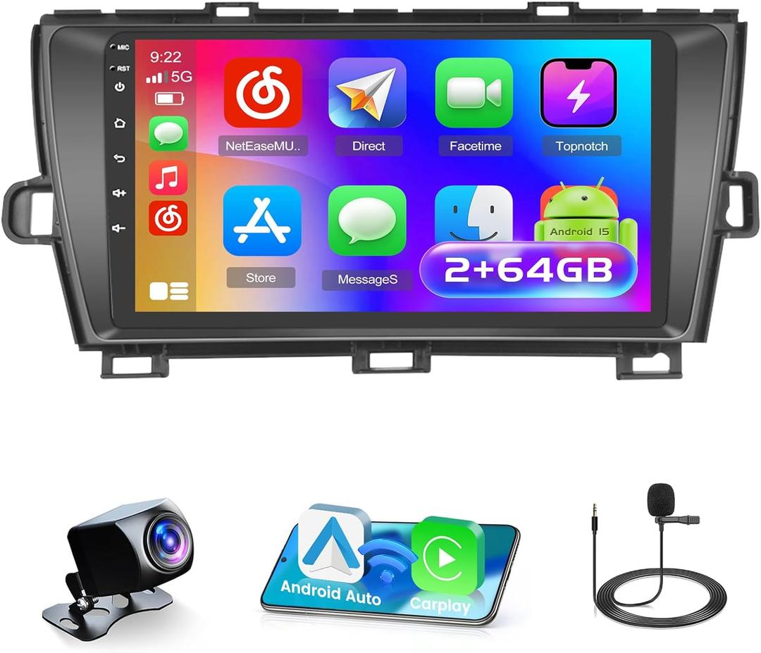 2+64G Radio for Toyota Prius 2010-2015 No JBL Android 15 CarPlay Stereo Touchscreen 9" Android Auto Bluetooth GPS DSP 26UI Backup Camera