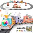 Train Set for Toddlers w/Smokes,Music & Lights - Electric Magnetic Choo Choo Steam Train Set with Tracks Truck Playset for Toddlers 1 3 5 6 Year Old Boys Girls Christmas Birthday Gift