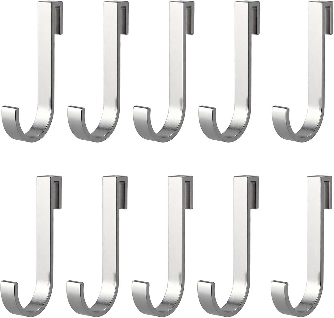 Wire Shelving J Hooks, 10-Pack Heavy Duty Aluminum Under Shelf Organizer Hangers for Kitchen, Bathroom, Closet, Garage (Silver)