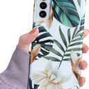 Compatible with Samsung Galaxy S21 Case for Women Girls, Green Leaves White Brown Floral, Slim Soft Clear Bumper Protective Phone Case Cover Designed for SamsungS21 6.2''(Leaves & Flowers)