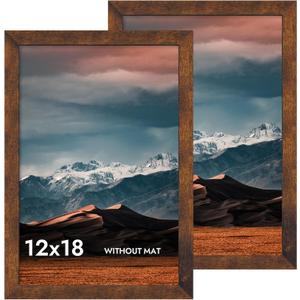 iRahmen 12x18 Picture Frame with Plexiglass - Wooden Poster Frame for Photo Wall Gallery Mounting (Dark Brown, Set of 2)