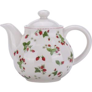 Porcelain Teapots,Lovely Strawberry Design Tea Pot for Tea or Coffee,Ceramic Teapot with Lids,Home and Kitchen Dining Serveware Pot,Beige
