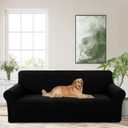 Stretch Couch Cover Washable Sofa Slipcover Furniture Protector with Non Skid Foam and Elastic Bottom for Kids, Dog  (Large/Black)