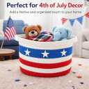 Patriotic Storage Basket for 4th of July, Woven Shelf Toy Basket, Cotton Rope Storage Bin with Handles, Rope Baskets for Gifts, Foldable Organizer for Blankets, Toys, Clothes, Home Decor Basket