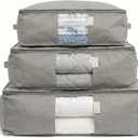 Cedar Storage Bag Organizer for Bedding Set - Protects from Moths, Moisture, Dirt & Dust - Set of 3 Storage Bags for Bed Sheets, Comforter, Pillows & More - Space-Saving Bedding Organizer, Gray