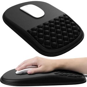 JIKIOU Ergonomic Mouse Pad Wrist Support with Massage Design, Memory Foam Wrist Rest Pain Relief Mousepad with Non-Slip PU Base, Mouse Pads for Wireless Mouse 12x8 inch (Matte Black)