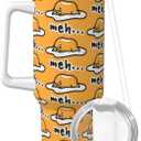PTONUIC Gudetama Cute 40 oz Tumbler with Handle and Straw Lid | Insulated Cup Reusable Stainless Steel Water Bottle Travel Mug Cupholder Friendly | Gifts for Women Men Him Her