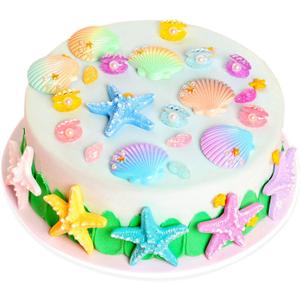 30Pcs Seashells Starfishes Conches Cake Toppers Decorations Pearl Sea Shell Sea Creature Beach Cake Decor Seashells Under the Sea Beach Theme Cake Ornaments for Birthday Party Inedible