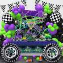 Heidaman 182Pcs Monster Truck Birthday Decorations，Monster Truck Balloon arch，Monster Truck Party decorations，Include Balloon arch, Banner，Backdrop, Cake Toppers，Tableware, Tablecloth