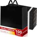 XPCARE 100Pack Frosted Plastic Gift Bags, 16x6x12 Black Plastic Shopping Bags with Handles for Small Business, Boutiques, Retail Stores, Gifts & Merchandise
