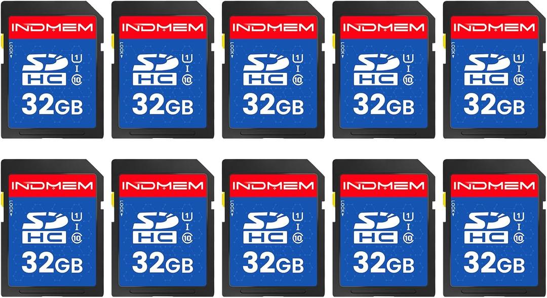 INDMEM SD Card 32GB, 10-Pack UHS-I Class 10 MLC Flash Memory Card, High-Speed Secure Digital Cards for Cameras, DSLR, Action Cams - Reliable Storage