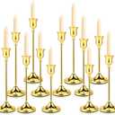 Brass Gold Candle Holders Set of 12, Metal Taper Candlestick Holders in 3 Heights - Vintage Candle Stick Holder Brass Decor - Candle Holder Centerpieces for Wedding Table Home Christmas Decoration