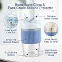 Sivaphe Reusable Glass Coffee Cup 16 oz, Portable Travel Mug with Spill-Proof Lid and Protect Sleeve for Home Office Blue