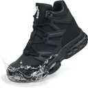 KOIFISH Steel Toe Work Boots for Men Women, Waterproof Lightweight Safety Boots, Steel Toe Shoes with Air Cushion, Comfortable for Industrial Construction Warehouse Factory Logistics Work (10.5 Women/9 Men, Black)