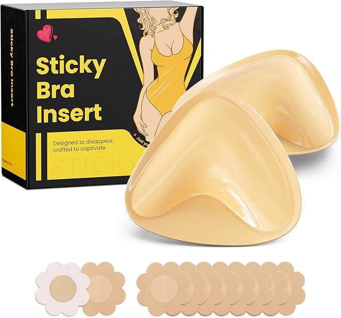 DesirTop Double Sided Sticky Bra Push Up, Invisible Bra Pad Inserts for Large Breasts, Adhesive Bra for Bikini Swimsuit (Beige, Medium)