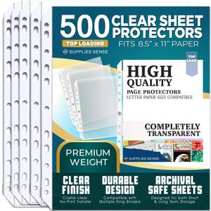 Sheet Protectors for 3 Ring Binder, 500 Pack Premium Clear Page Protector 8.5 x 11 inch, Plastic Sleeves for Binders, Heavy Duty Paper Sheets Document Sleeve Letter Size, Photo, Office, Home