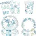 120Pcs Ocean Seashell Party Plates Supplies - Beach Style Tableware with Starfish & Coral Designs, Paper Plates, Napkins, Forks for Birthday, Baby Shower, Summer Coastal Party (Serves 24)