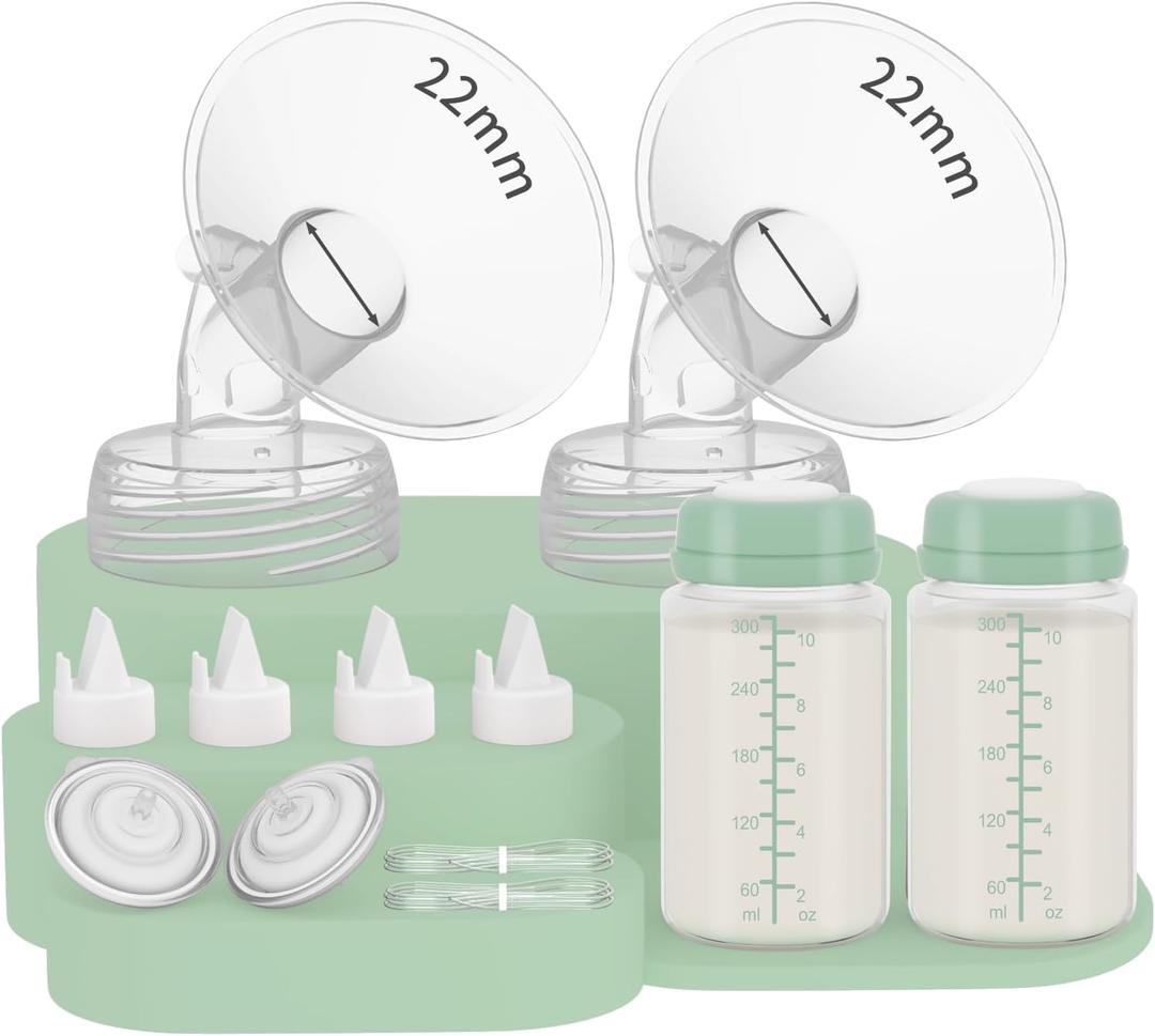 2 Packs 22mm Full Pump Parts with 10oz Bottle Compatible with Spectra S1/S2/SG/9plus/SG, Replacement Kit for Spectra Pump Parts Include 22mm Flange, 10oz Bottle, Backflow Protector, Valve, Tube