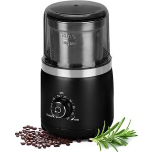 Electric Coffee Grinder with Silent Grinding Blades & Timer Knob to Adjustable Coarse to Fine, Espresso Grinder with Removable Stainless Steel Bowl for Coffee Bean, Herb, Spices, Seeds (Black)