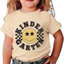 MODNTOGA Kid Girl Boy First Day of School Shirt Cute Face Kindergarten Graphic T-Shirt Short Sleeve Back to School Tee Tops (Beige, 4-5 Years)