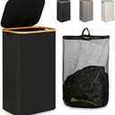 iEGrow Laundry Hamper with Lid, 110L Large Laundry Hamper with Handle and Lid, Collapsible Clothes Basket Organizer with Removable Inner Bag for Clothes Toys Towels - Black