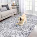 4x6 Durable Vinyl Rugs for Living Room, Vintage Floral Pattern for Dining Room, Bedroom, Home Office, Bobo Blue Non-Slip Large Rugs for Indoor&Outdoor RV, Deck, Backyard, Balcony, Modern Home Decor