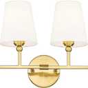 Bathroom Light Fixtures, 42 Inch Brushed Gold Vanity Lights with Flared White Fabric Shade, 6-Light Wall Sconce, Modern Sconces Wall Lighting for Hallway Bedroom, VL837-BG-6